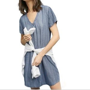 CLOTH & STONE Geometric Printed Chambray Casual Short Sleeve Shift Shirtdress S